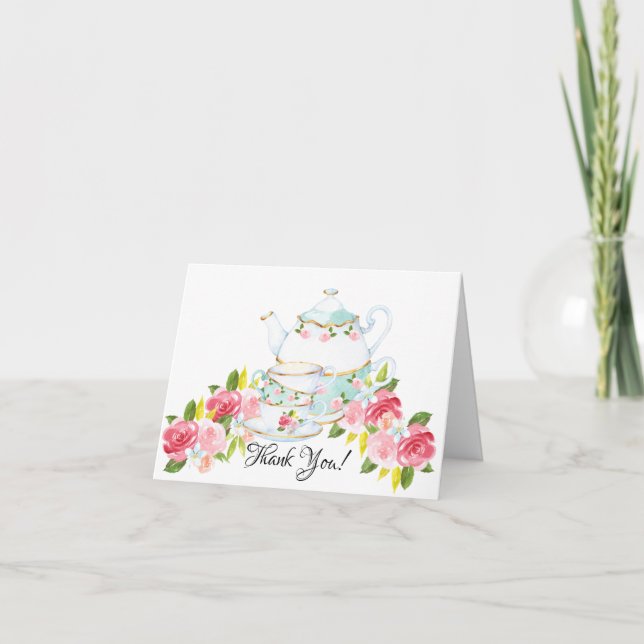 Vattenfärg Tea Party Shower Tack Kort (Framsida)