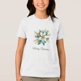 Vattenfärg Teal Blommigt Jul Helgdag T-Shirt