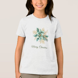 Vattenfärg Teal Blommigt Jul Helgdag T-Shirt