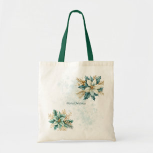Vattenfärg Teal Blommigt jul Helgdag Tote Bag Tygkasse