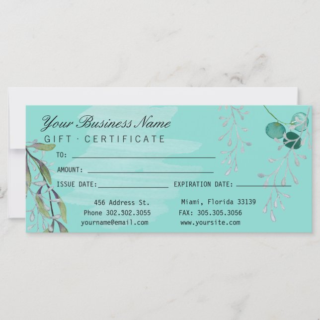 Vattenfärg Teal Blue Eucalyptus Salon (Framsida)