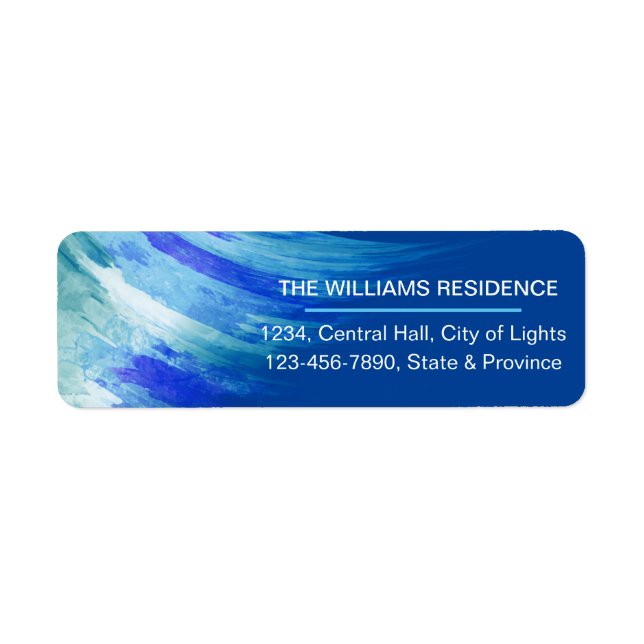 vattenfärg Teal Blue Push Painting Strokes Returadress Etikett (Framsidan)