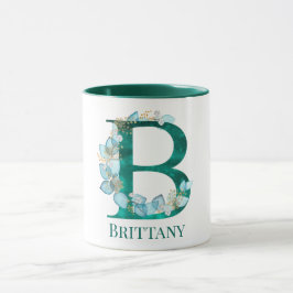Vattenfärg Teal och Guld Monogram Bokstav B Mugg