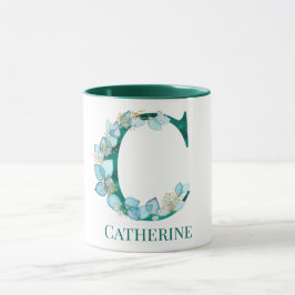 Vattenfärg Teal och Guld Monogram Bokstav C Mugg