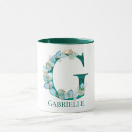 Vattenfärg Teal och Guld Monogram Bokstav G Mugg