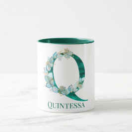 Vattenfärg Teal och Guld Monogram Bokstav Q Mugg