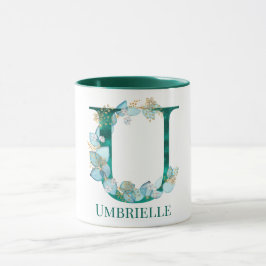 Vattenfärg Teal och Guld Monogram Bokstav U Mugg