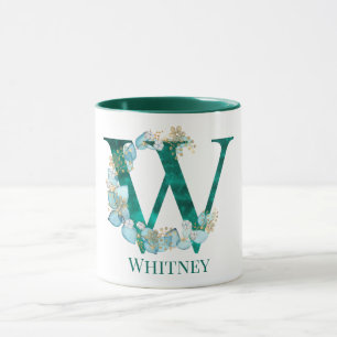 Vattenfärg Teal och Guld Monogram Bokstav W Mugg