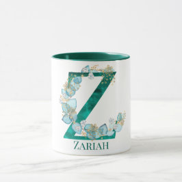 Vattenfärg Teal och Guld Monogram Bokstav Z Mugg