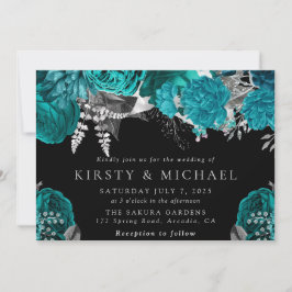 Vattenfärg Teal och Silver Ro Bröllop Inbjudningar