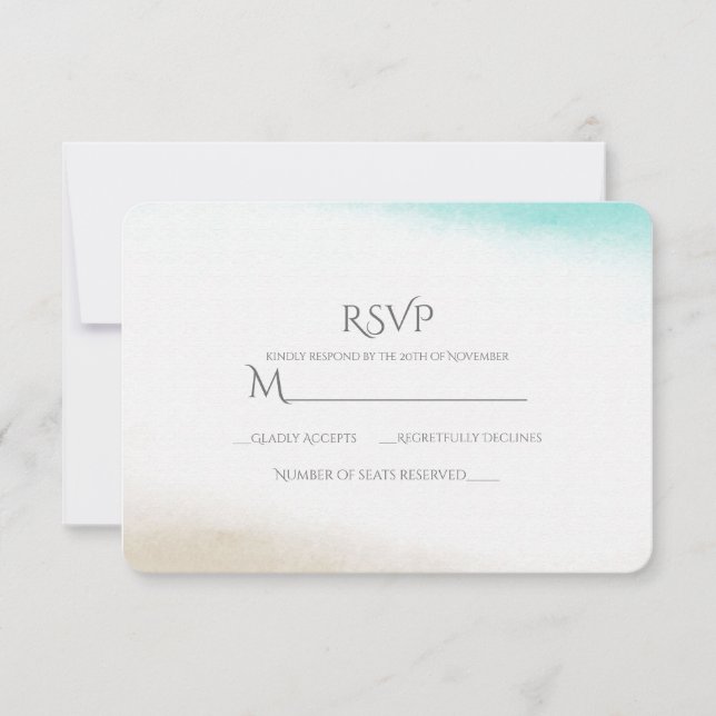 Vattenfärg Teal & Tan Subtil Beachbröllop RSVP OSA Kort (Framsida)