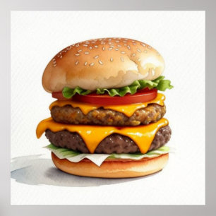 Vattenfärg Teckning i Cheeseburger Poster