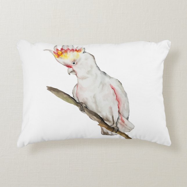 Vattenfärg teckning i en cockatoo-papegoja prydnadskudde (Framsidan)