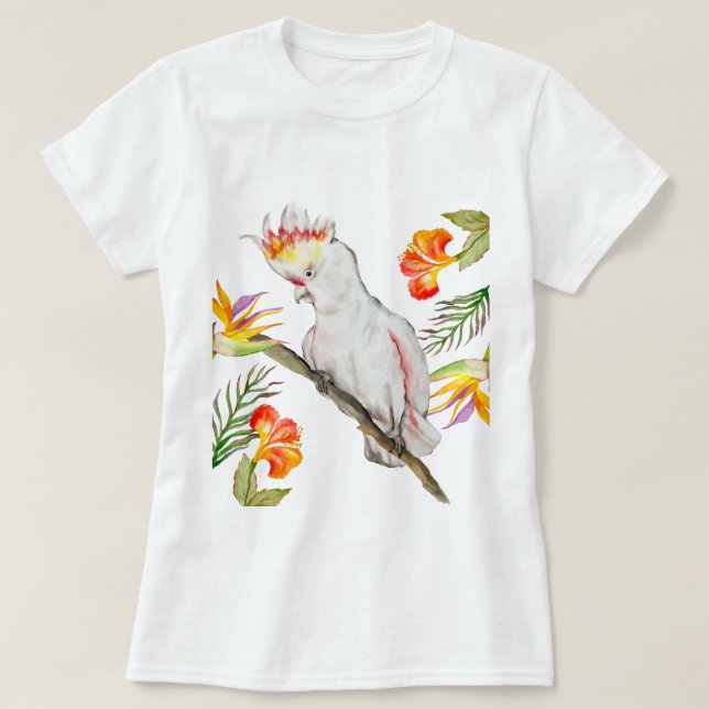 Vattenfärg teckning i en cockatoo-papegoja t shirt (Design framsida)