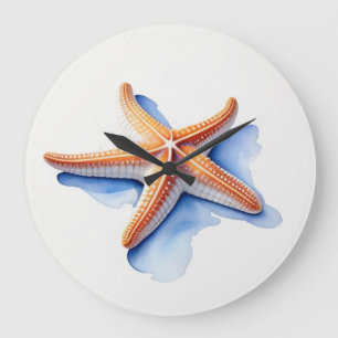 Vattenfärg Teckning i Starfish Stor Klocka