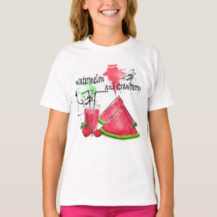 Vattenfärg teckning i vattenmelon och jordgubbar t shirt