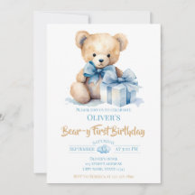 Vattenfärg Teddybjörn Bear-y Första Födelsedagsfes