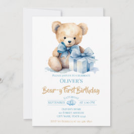 Vattenfärg Teddybjörn Bear-y Första Födelsedagsfes Inbjudningar