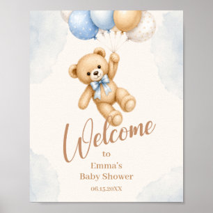 Vattenfärg Teddybjörn Bebis Shower Välkommen Poster