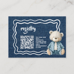 Vattenfärg Teddybjörn Blå Jean Baby QR-registrerin Tilläggskort