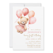 Vattenfärg Teddybjörn Flicka 1-årsdag