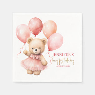Vattenfärg Teddybjörn Flicka 1-årsdag Servetter