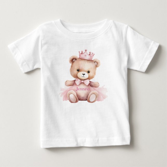 Vattenfärg Teddybjörn Flicka 1-årsdag T Shirt (Framsida)