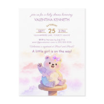 Vattenfärg Teddybjörn Flicka Barnkalas Inbjudan