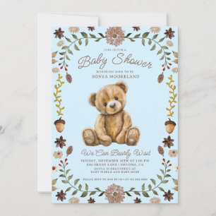 Vattenfärg Teddybjörn Pojke Blå Bebis Shower Inbjudningar