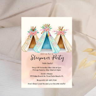 Vattenfärg Teepee Tält Sover Invitation Inbjudningar