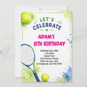 Vattenfärg Tennis Födelsedagsinbjudan Design Inbjudningar