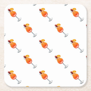 Vattenfärg Tequila Sunrise Cocktail Underlägg Papper Kvadrat