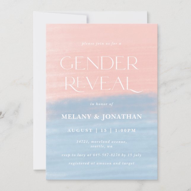 Vattenfärg Texturerad babydusch Rosa Blue Inbjudningar (Framsida)