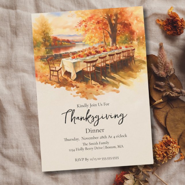 Vattenfärg Thanksgiving Utomhusbord Inbjudningar (Skapare uppladdad)