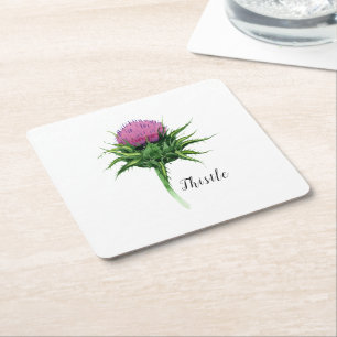 Vattenfärg Thistle Botanile Underlägg Papper Kvadrat