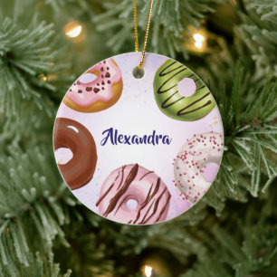 Vattenfärg Tilldelad Donut Julgransprydnad Keramik