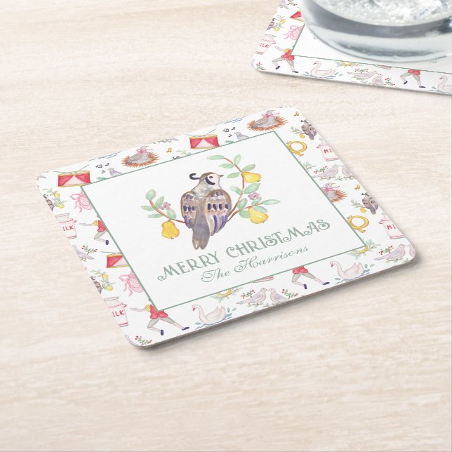 Vattenfärg Tolv dagar i julklappshöljet Underlägg Papper Kvadrat (Vinklad)