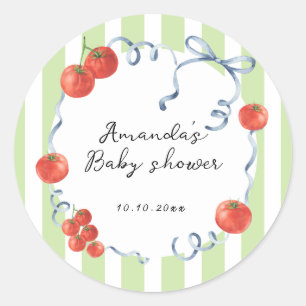 Vattenfärg tomat baby shower  runt klistermärke