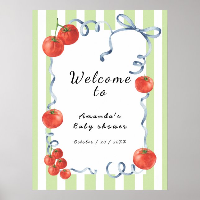 Vattenfärg Tomat Välkommen till Baby Shower Poster (Framsidan)