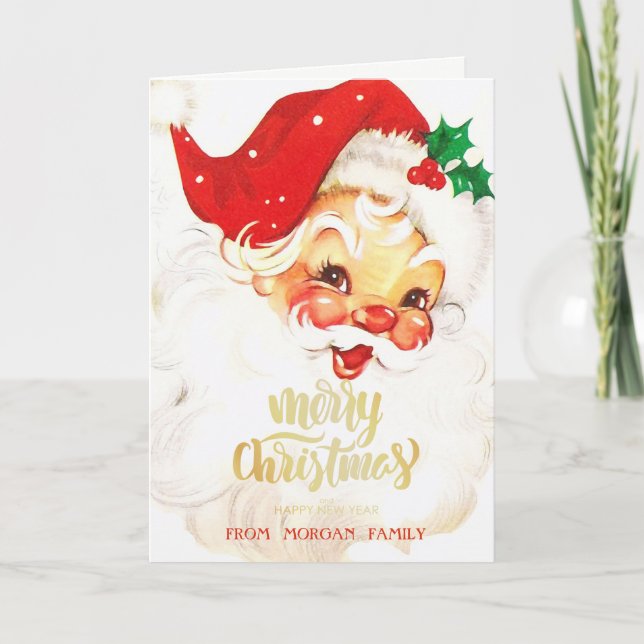 Vattenfärg Tomte Claus Röd  Helgkort (Framsida)