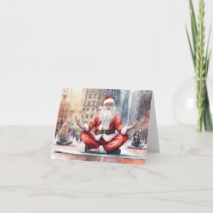 Vattenfärg Tomte gör Yoga i NYC Helgkort