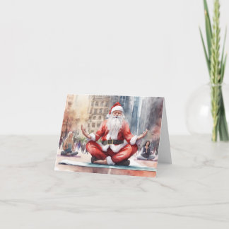 Vattenfärg Tomte gör Yoga i NYC Helgkort