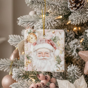 Vattenfärg Tomte Guld Rosa Jul Högtid Julgransprydnad Keramik