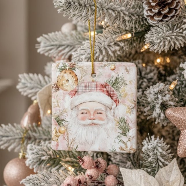 Vattenfärg Tomte Guld Rosa Jul Högtid Julgransprydnad Keramik (Skapare uppladdad)