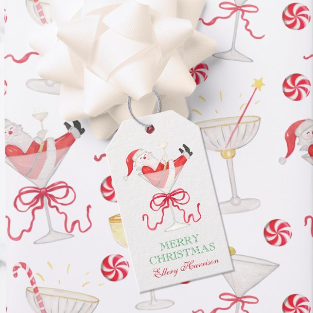 Vattenfärg Tomte Jul Cocktailfest Presentetikett (Skapare uppladdad)