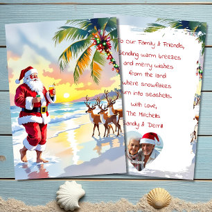 Vattenfärg Tomte & Renar på Strand Jul Julkort