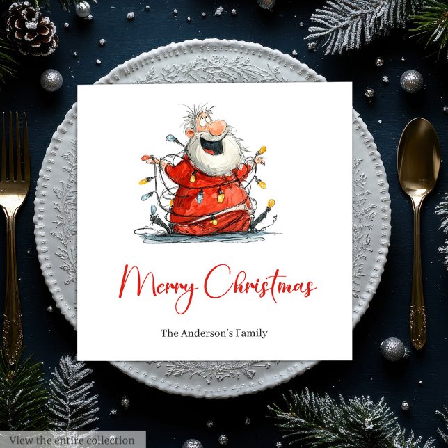 Vattenfärg Tomte Roliga Redigerbara Högtidsservett Pappersservett (Watercolor Santa Funny Editable Holiday Napkin Design

)
