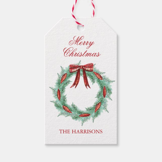 Vattenfärg Tött Ribbon God jul Presentetikett (Framsidan)