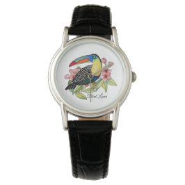 Vattenfärg Toucan Bird med blommor Armbandsur