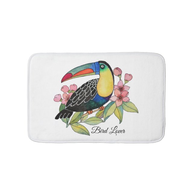 Vattenfärg Toucan Bird med blommor Badrumsmatta (Framsidan)